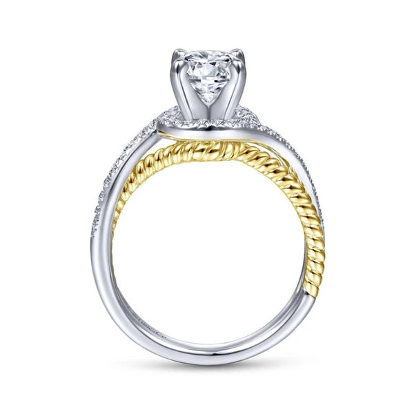 14K White-Yellow Gold Round Halo Diamond Engagement Ring