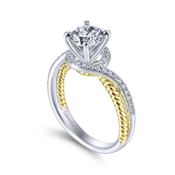 14K White-Yellow Gold Round Halo Diamond Engagement Ring