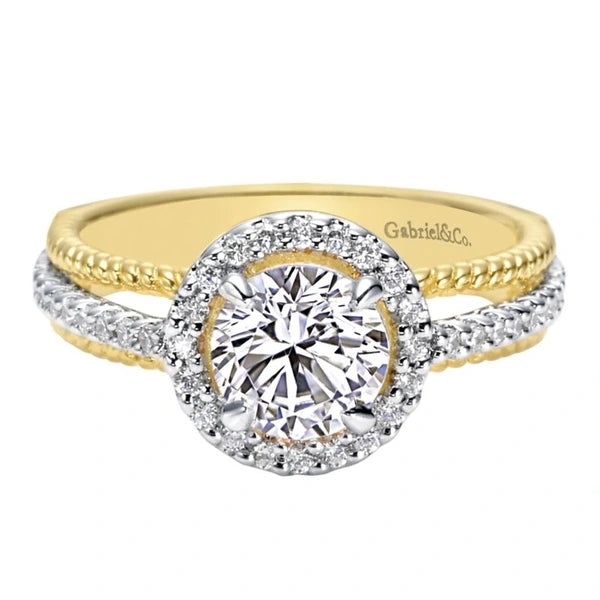 14K White-Yellow Gold Round Halo Diamond Engagement Ring