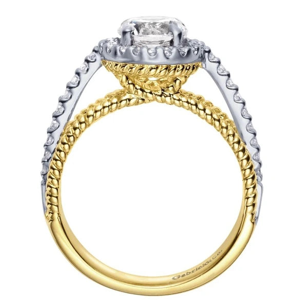 14K White-Yellow Gold Round Halo Diamond Engagement Ring