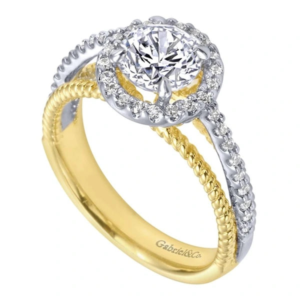 14K White-Yellow Gold Round Halo Diamond Engagement Ring