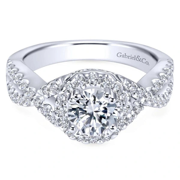 14K White Gold Round Halo Diamond Engagement Ring