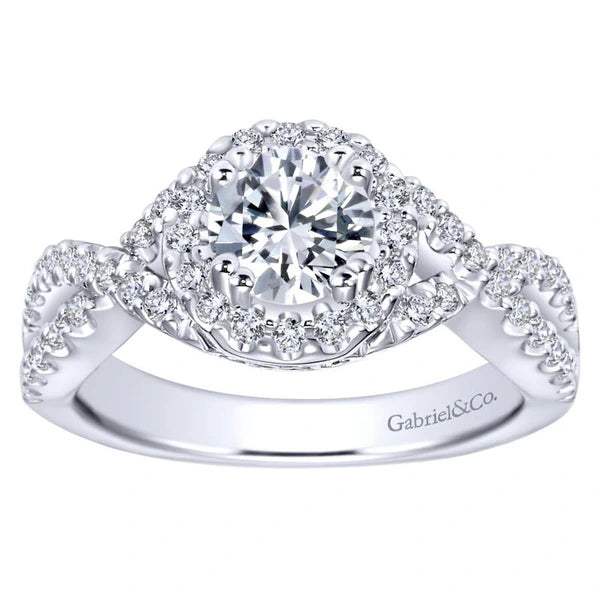 14K White Gold Round Halo Diamond Engagement Ring