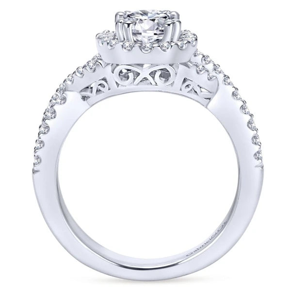 14K White Gold Round Halo Diamond Engagement Ring