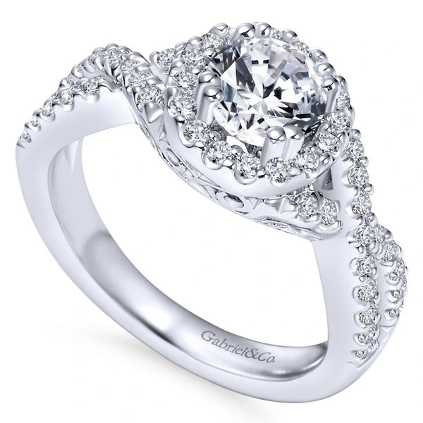 14K White Gold Round Halo Diamond Engagement Ring