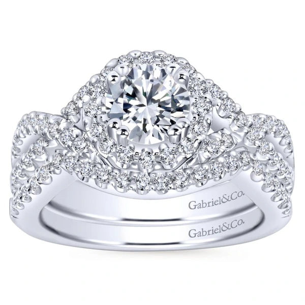 14K White Gold Round Halo Diamond Engagement Ring