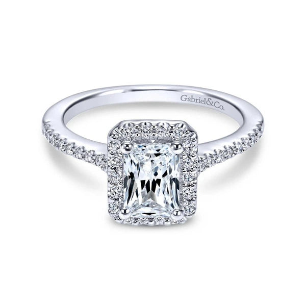14K White Gold Emerald Halo Diamond Engagement Ring