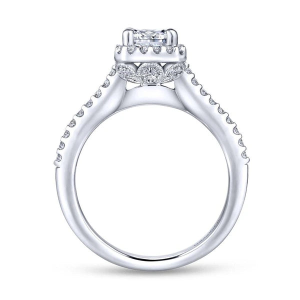 14K White Gold Emerald Halo Diamond Engagement Ring