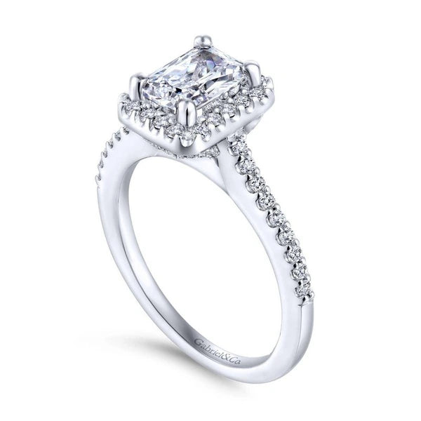 14K White Gold Emerald Halo Diamond Engagement Ring