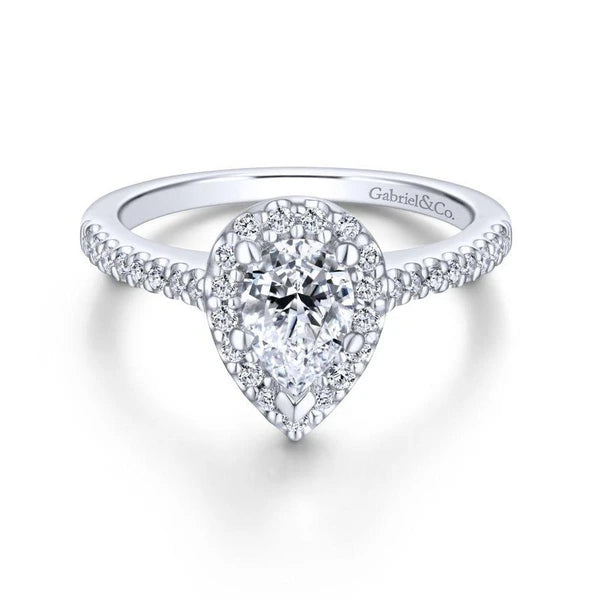 14K White Gold Pear Shape Halo Diamond Engagement Ring