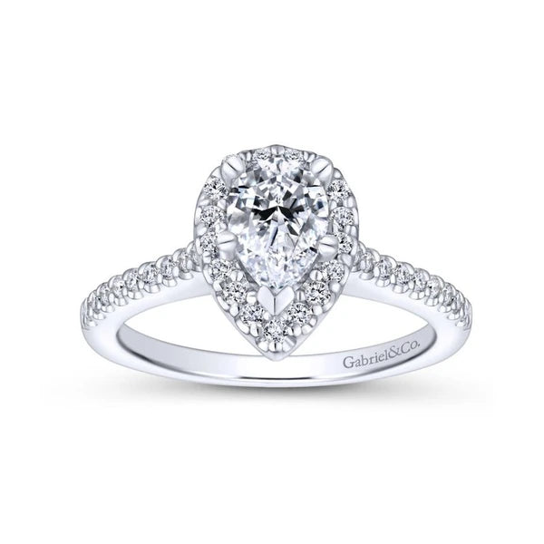 14K White Gold Pear Shape Halo Diamond Engagement Ring