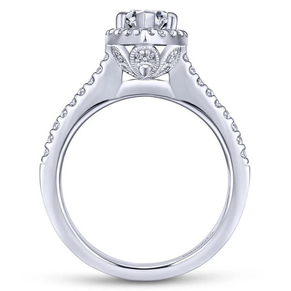 14K White Gold Pear Shape Halo Diamond Engagement Ring