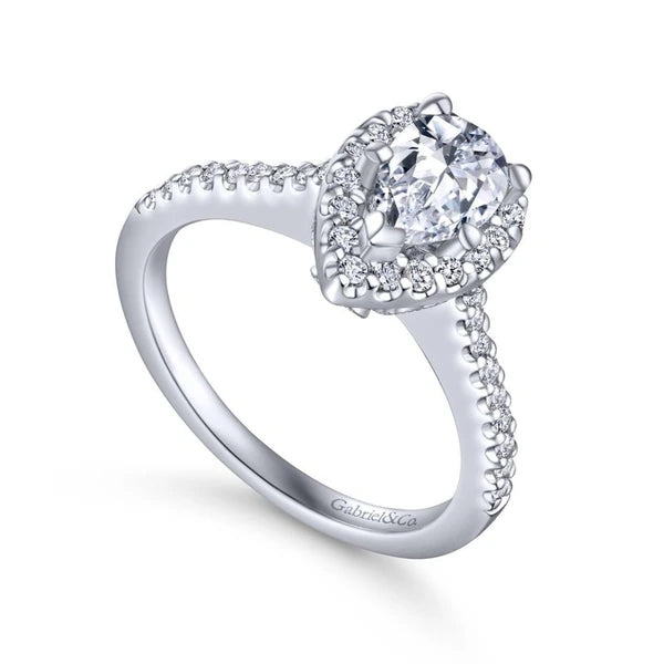 14K White Gold Pear Shape Halo Diamond Engagement Ring