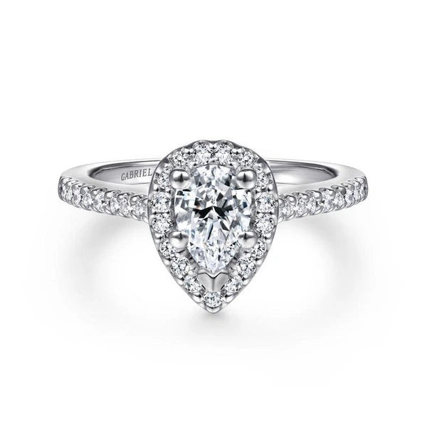 14K White Gold Pear Shape Halo Diamond Engagement Ring