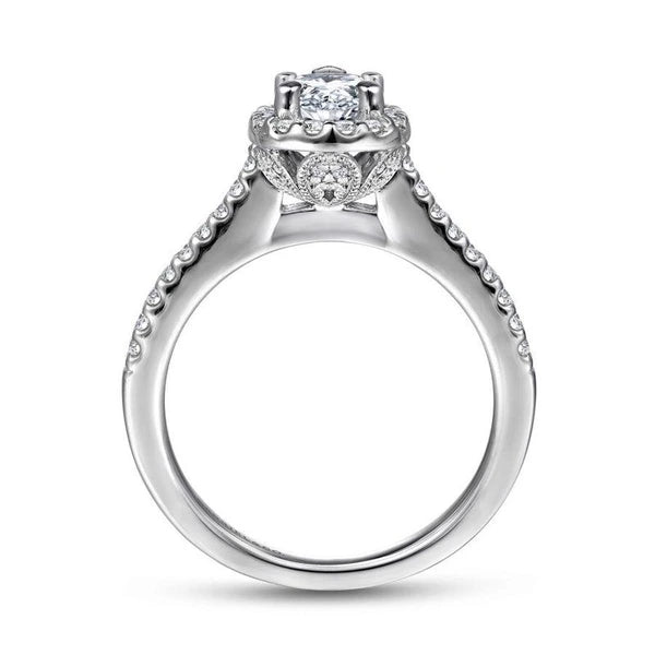14K White Gold Pear Shape Halo Diamond Engagement Ring