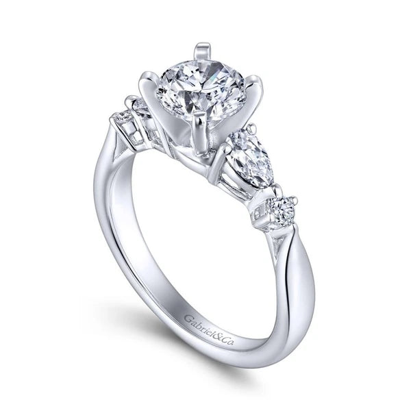 14K White Gold Round Three Stone Diamond Engagement Ring