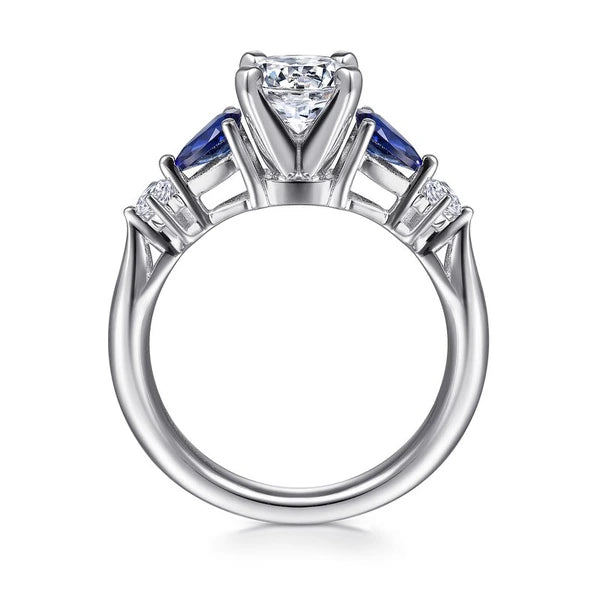 14K White Gold Round Five Stone Sapphire and Diamond Engagement Ring