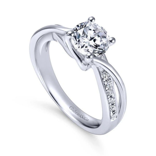 14K White Gold Round Bypass Diamond Engagement Ring