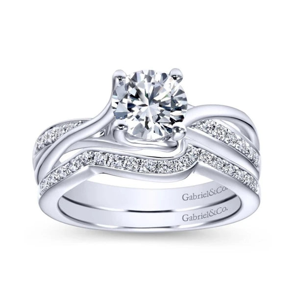14K White Gold Round Bypass Diamond Engagement Ring