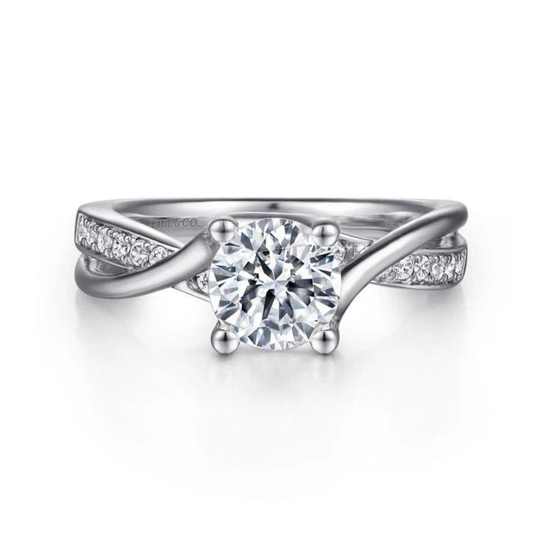 14K White Gold Round Bypass Diamond Engagement Ring