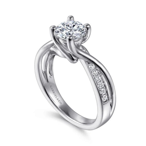 14K White Gold Round Bypass Diamond Engagement Ring