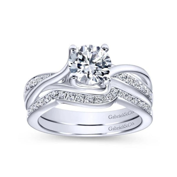 14K White Gold Round Bypass Diamond Engagement Ring
