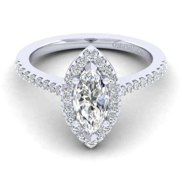 14K White Gold Marquise Halo Diamond Engagement Ring