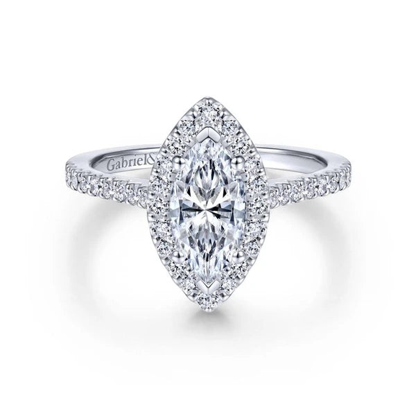 14K White Gold Marquise Halo Diamond Engagement Ring