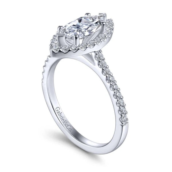 14K White Gold Marquise Halo Diamond Engagement Ring