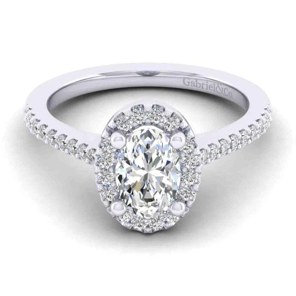 14K White Gold Oval Halo Diamond Engagement Ring