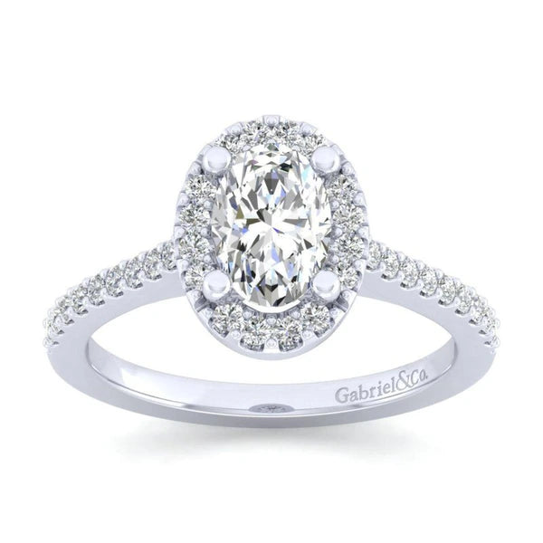 14K White Gold Oval Halo Diamond Engagement Ring