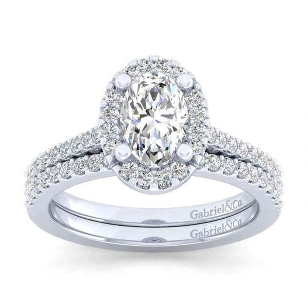 14K White Gold Oval Halo Diamond Engagement Ring