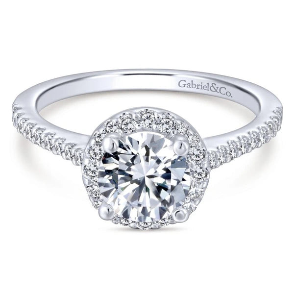 14K White Gold Round Halo Diamond Engagement Ring