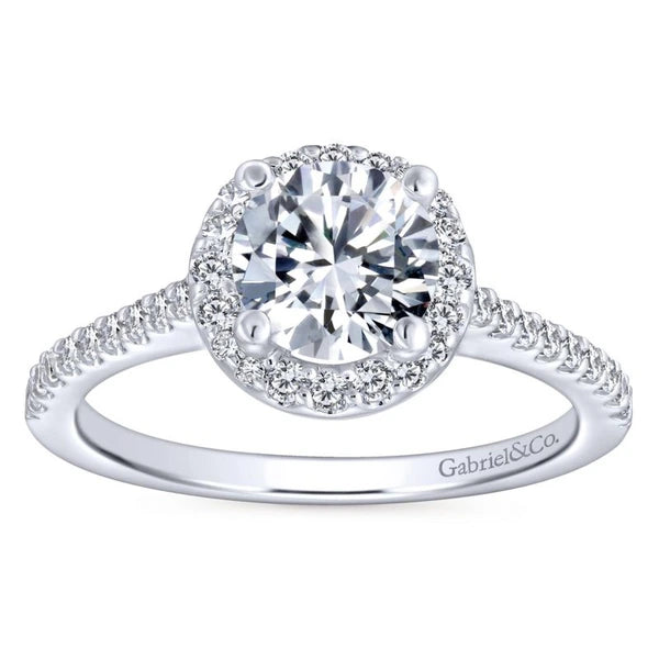 14K White Gold Round Halo Diamond Engagement Ring