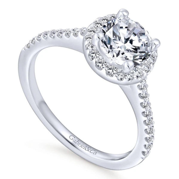 14K White Gold Round Halo Diamond Engagement Ring