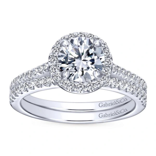 14K White Gold Round Halo Diamond Engagement Ring