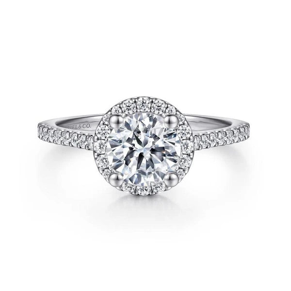 14K White Gold Round Halo Diamond Engagement Ring
