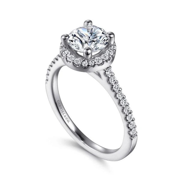 14K White Gold Round Halo Diamond Engagement Ring