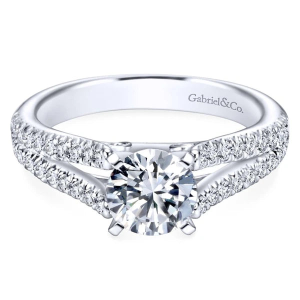 14K White Gold Round Split Shank Diamond Engagement Ring