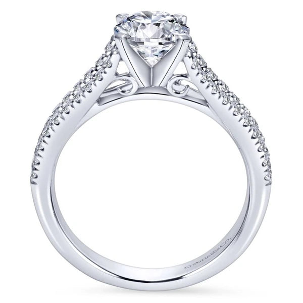 14K White Gold Round Split Shank Diamond Engagement Ring