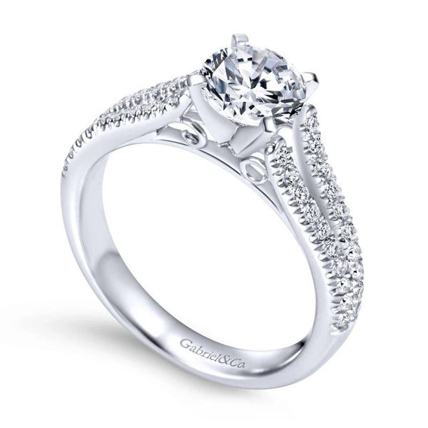 14K White Gold Round Split Shank Diamond Engagement Ring