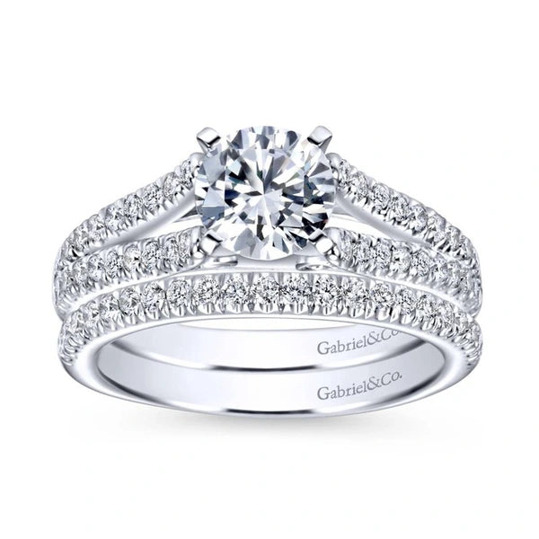 14K White Gold Round Split Shank Diamond Engagement Ring