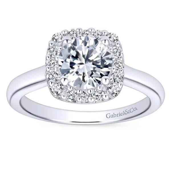 14K White Gold Cushion Halo Round Diamond Engagement Ring