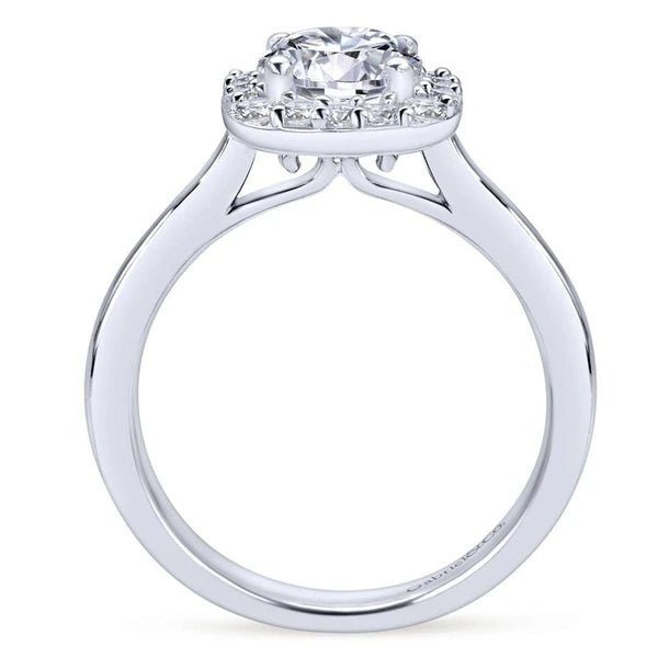 14K White Gold Cushion Halo Round Diamond Engagement Ring
