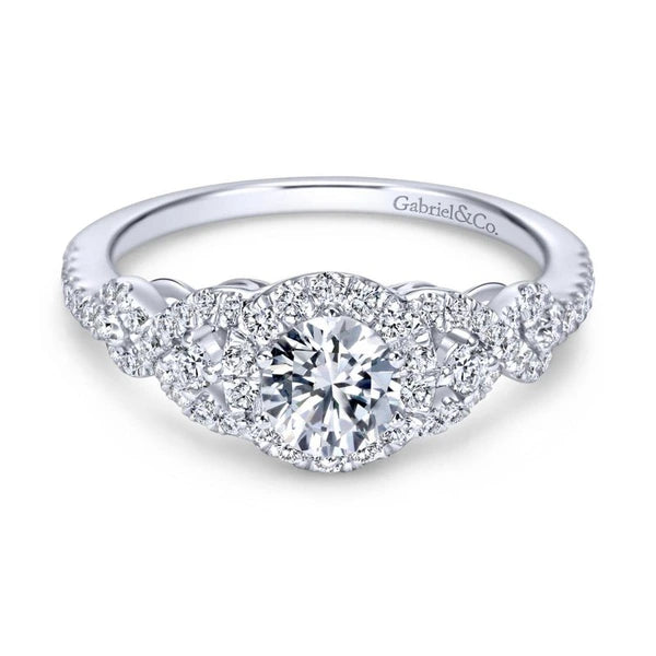 14K White Gold Round Halo Diamond Engagement Ring
