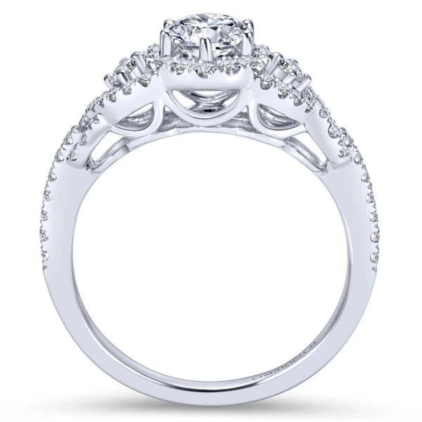 14K White Gold Round Halo Diamond Engagement Ring