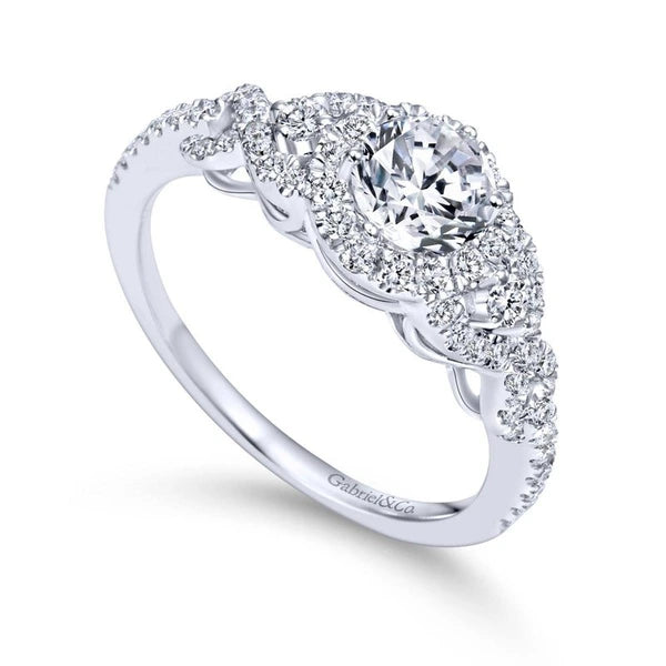 14K White Gold Round Halo Diamond Engagement Ring