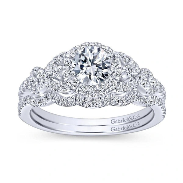 14K White Gold Round Halo Diamond Engagement Ring