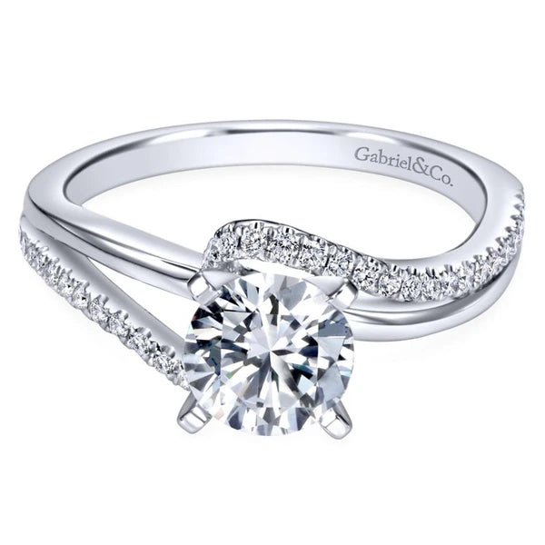 14K White Gold Round Bypass Diamond Engagement Ring