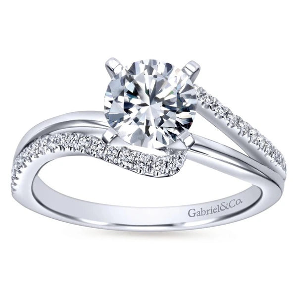 14K White Gold Round Bypass Diamond Engagement Ring